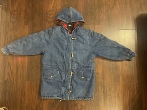 Vintage Denim Jacket Men’s Medium 90s Coat Zipper Oversized Plaid Hoody